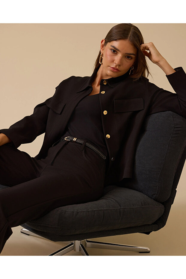 Düğmeli Cep Kapaklı Ceket - 1