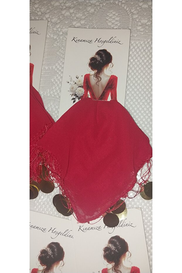 Kına hediyelik pullu kartlı mendil - 2