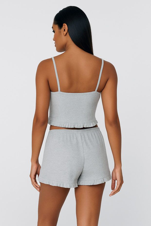 Pamuklu Fitilli Crop Atlet ve Fırfırlı Şort Kadın Pijama Takımı - 2