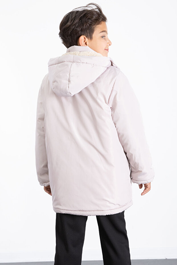 معطف منتفخ أساسي للأولاد مع فرو بيج داخلي وغطاء رأس قابل للإزالة 21441 - 7