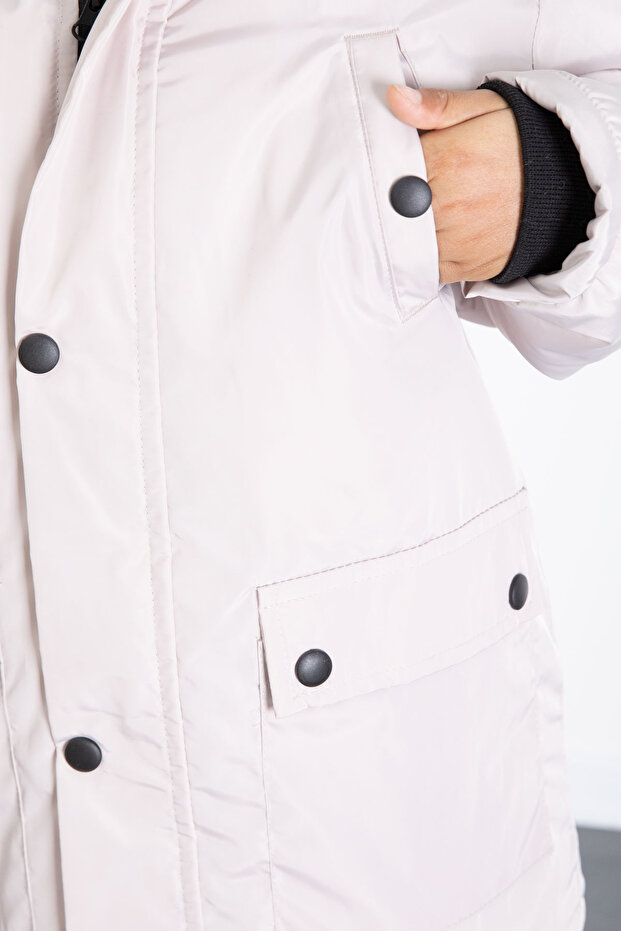 معطف منتفخ أساسي للأولاد مع فرو بيج داخلي وغطاء رأس قابل للإزالة 21441 - 8