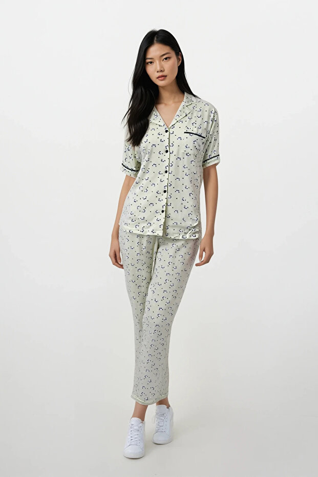 Kadın Sarı Panda Kingdom Soft Doku Bebe Yaka Üst Pantolon Pijama Takım - 1