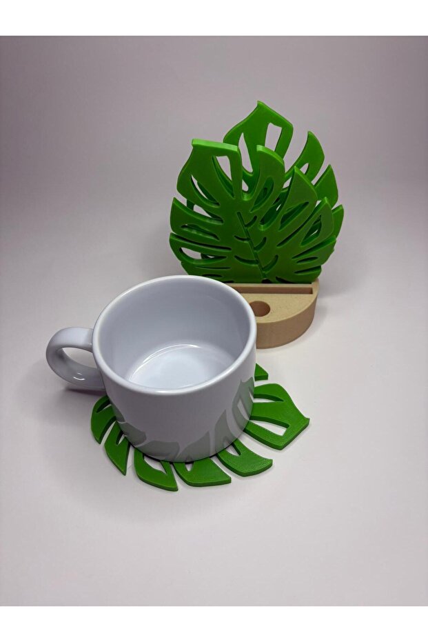 مجموعة من 3 قطع من مسند أكواب Monstera Leaf مع حامل