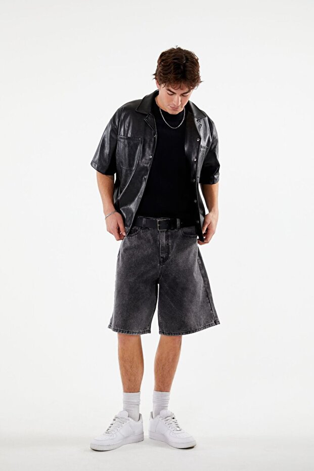 Mid-Rise Denim Baggy Şort - 2