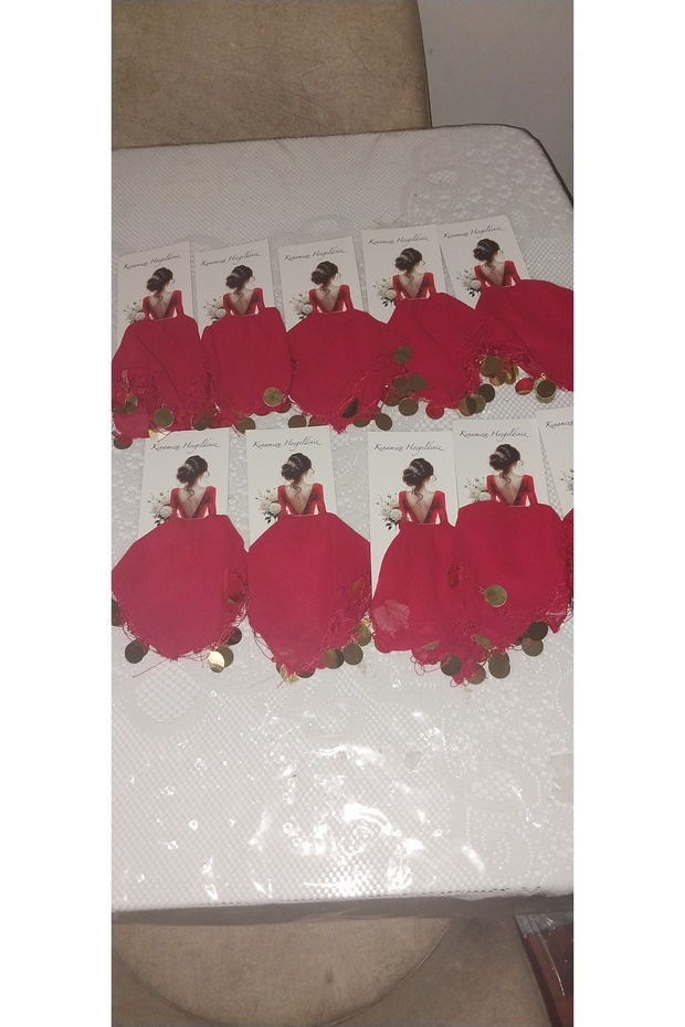 Kına hediyelik pullu kartlı mendil - 3