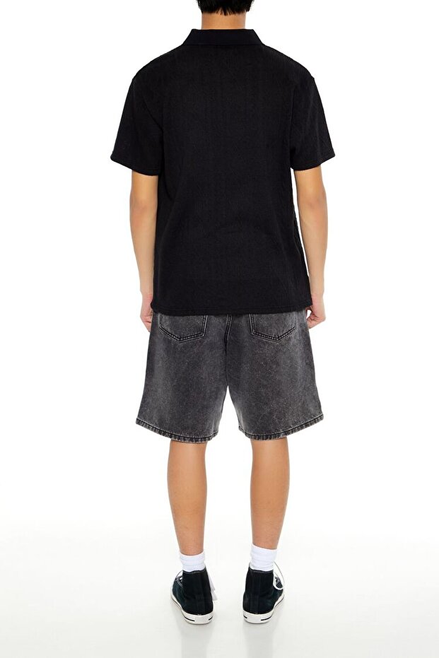 Mid-Rise Denim Baggy Şort - 1