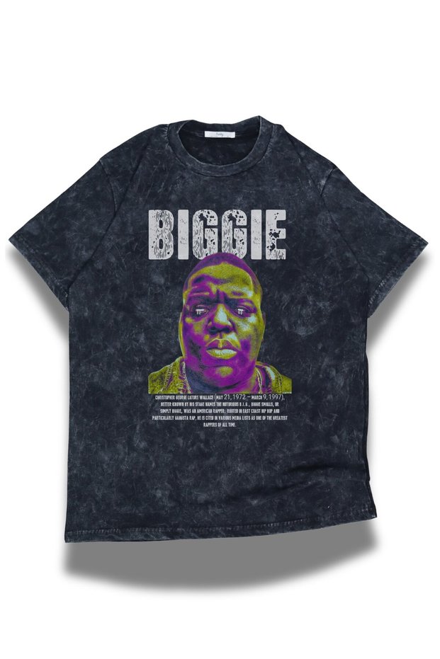 Unisex Biggie Written Washed T-Shirt, Oversize the Motorious B.I.G Rap Themed Vintage Tee