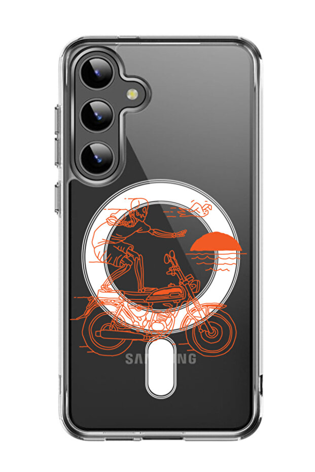 Case for Samsung Galaxy S24 Plus Compatible with MagSafe, Shockproof Cover Skull Rider orange