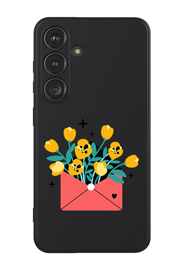 Protective Liquid Silicone Shockproof Case For Samsung Galaxy S24 Plus (Black) - flowers in envelope
