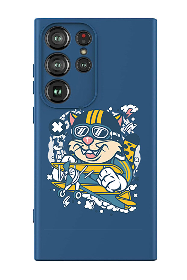 Protective Liquid Silicone Shockproof Case For Samsung Galaxy S24 Ultra (Blue) - cat on plane