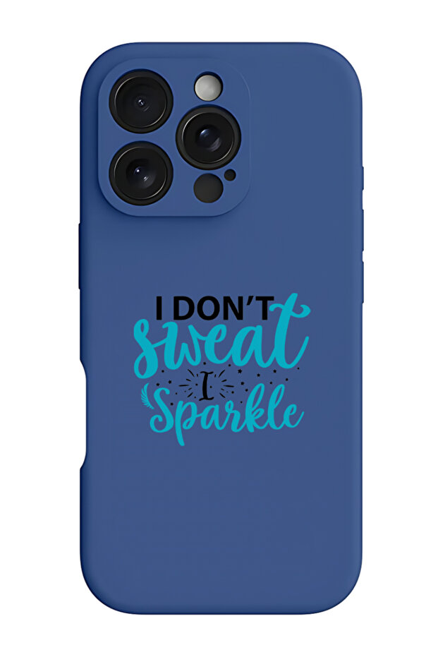 iPhone 16 Pro Max Blue Protective Liquid Silicone Shockproof Case - I dont sweat I sparkle black