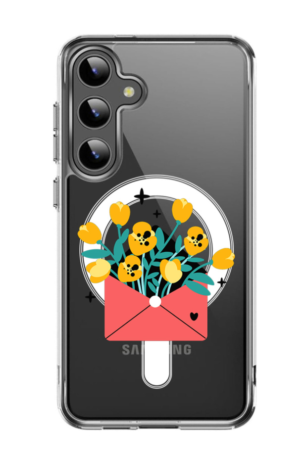 Case for Samsung Galaxy S24 Plus Compatible with MagSafe, Shockproof Cover flowers in envelope