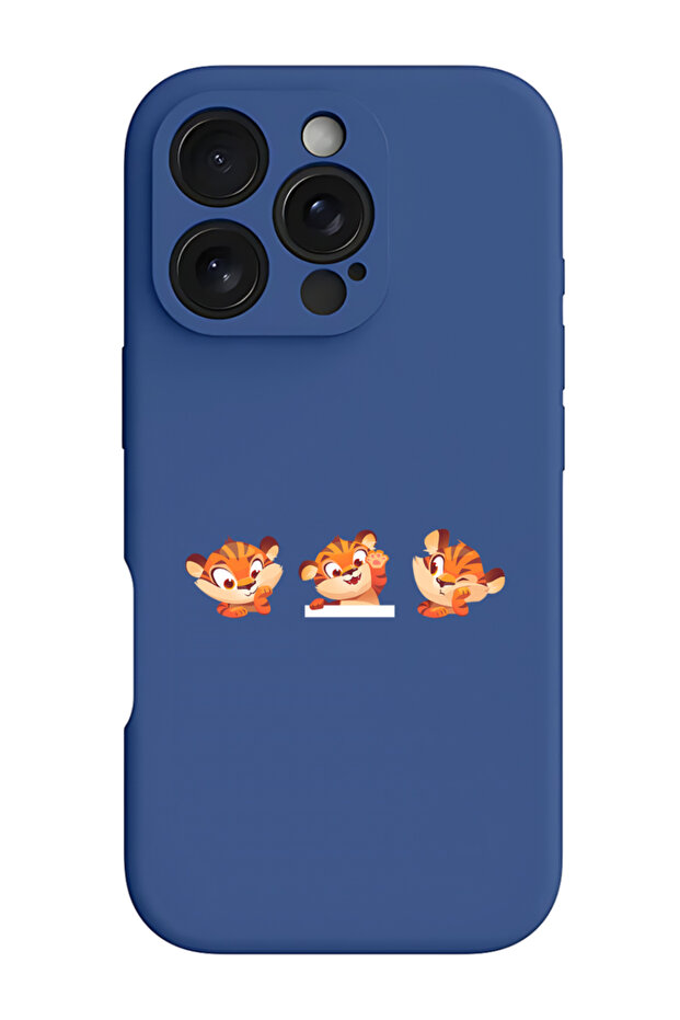 iPhone 16 Pro Max Blue Protective Liquid Silicone Shockproof Case - Cute tiger