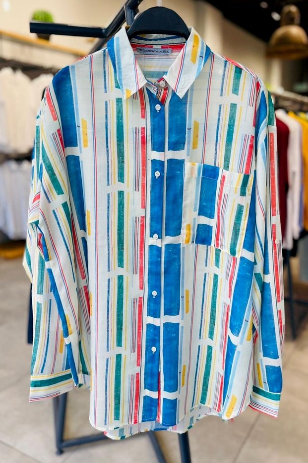 Colorful Patterned Oversize Shirt with Single Pocket (Buy 1 Size Small)