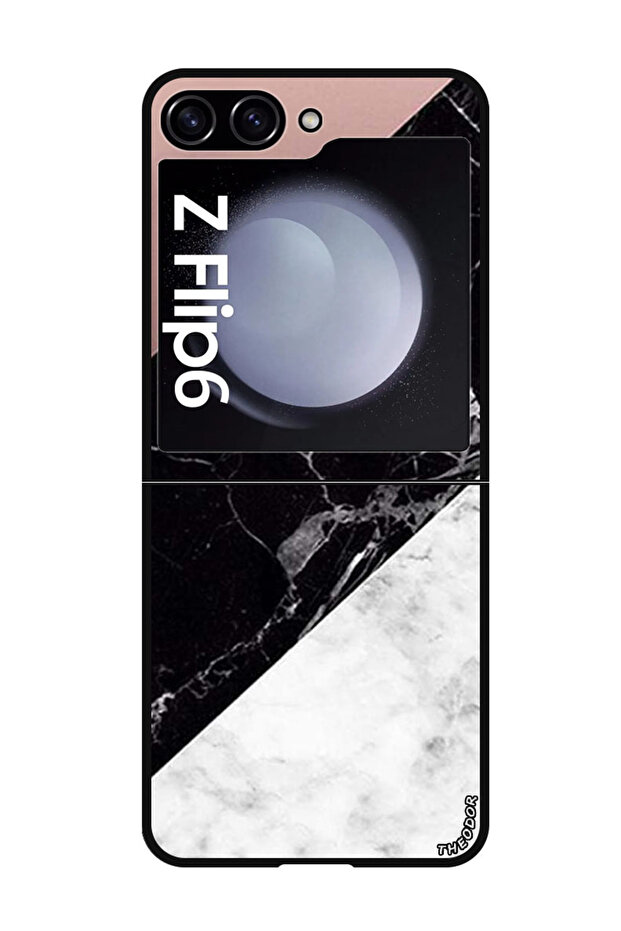 Protective Case For Samsung Galaxy Z Flip 6 Hite & Black Marble Top Is Plain