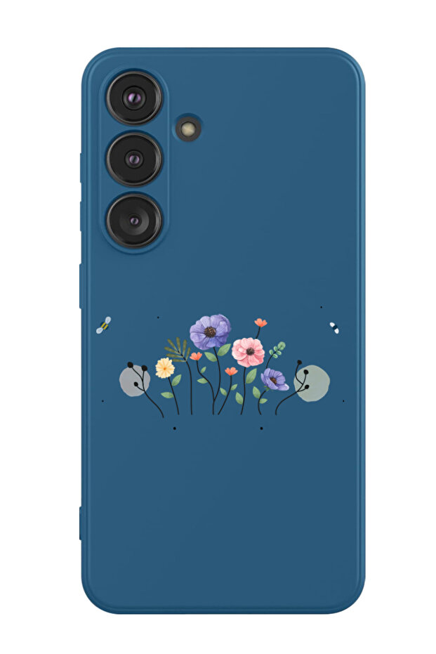Protective Liquid Silicone Shockproof Case For Samsung Galaxy S24 Plus (Blue) - Flower & bees
