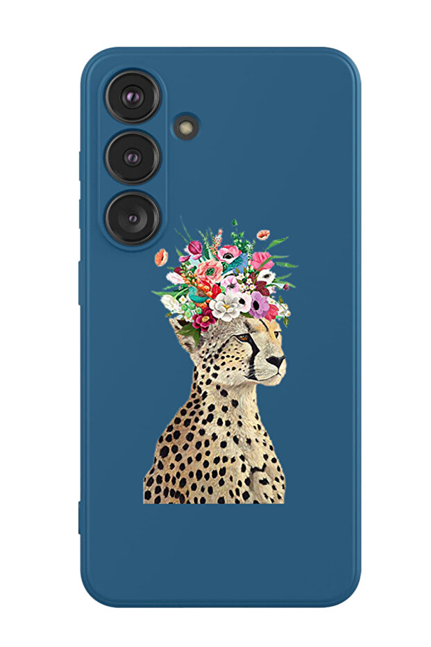Protective Liquid Silicone Shockproof Case For Samsung Galaxy S24 Plus (Blue) - Cheetah Flower