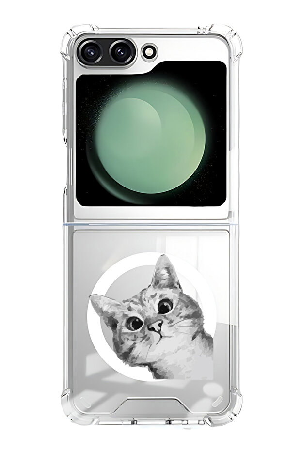 Case for Samsung Galaxy Z Flip 5 Compatible with MagSafe, Shockproof Phone Bumper Cover Cat Peep