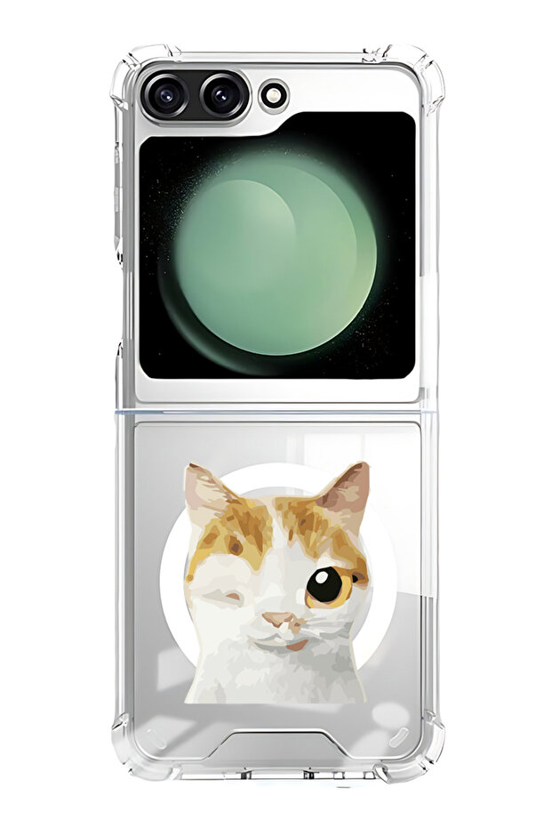Case for Samsung Galaxy Z Flip 5 Compatible with MagSafe, Shockproof Phone Bumper Cover Cat Wink