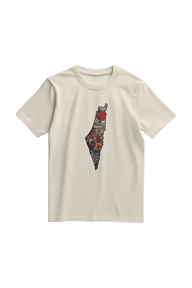 T-Shirt Short Sleeve Palestine Map Collage Printed Unisex Cotton Printed T-Shirt