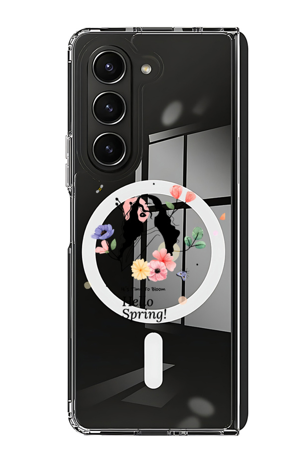 Case for Samsung Galaxy Z Fold 5 Compatible with MagSafe, Shockproof Phone Bumper Cover Hello Spring