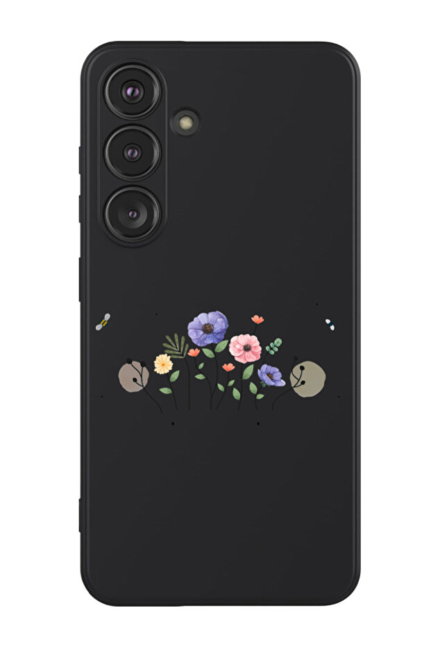 Protective Liquid Silicone Shockproof Case For Samsung Galaxy S24 Plus (Black) - Flower & bees