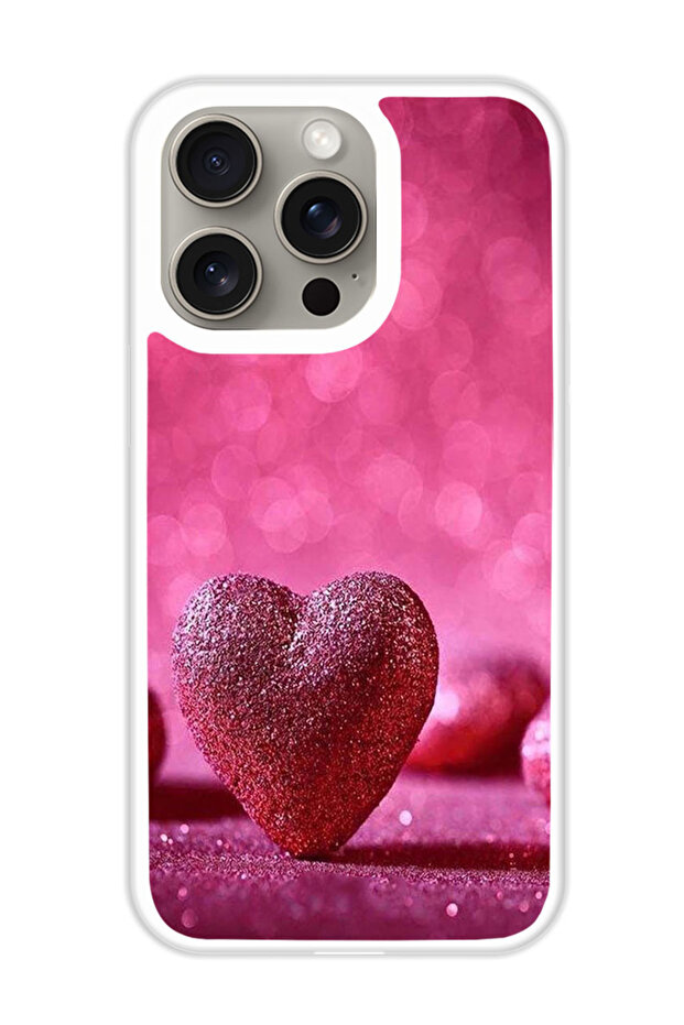 Protective Case Cover For APPLE IPHONE 15 Pro Dark Pink Gliter Heart (White Bumper)