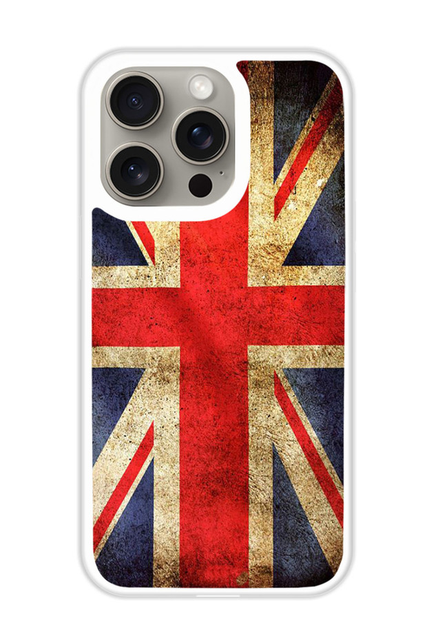 Protective Case Cover For APPLE IPHONE 15 Pro Max GB Flag (White Bumper)