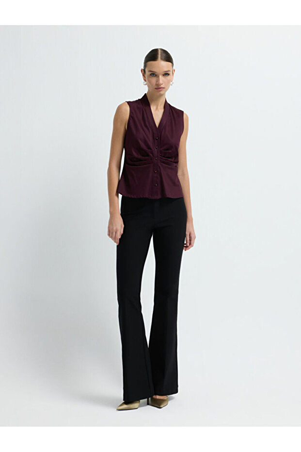 Büzgülü Düğmeli Bluz - 4