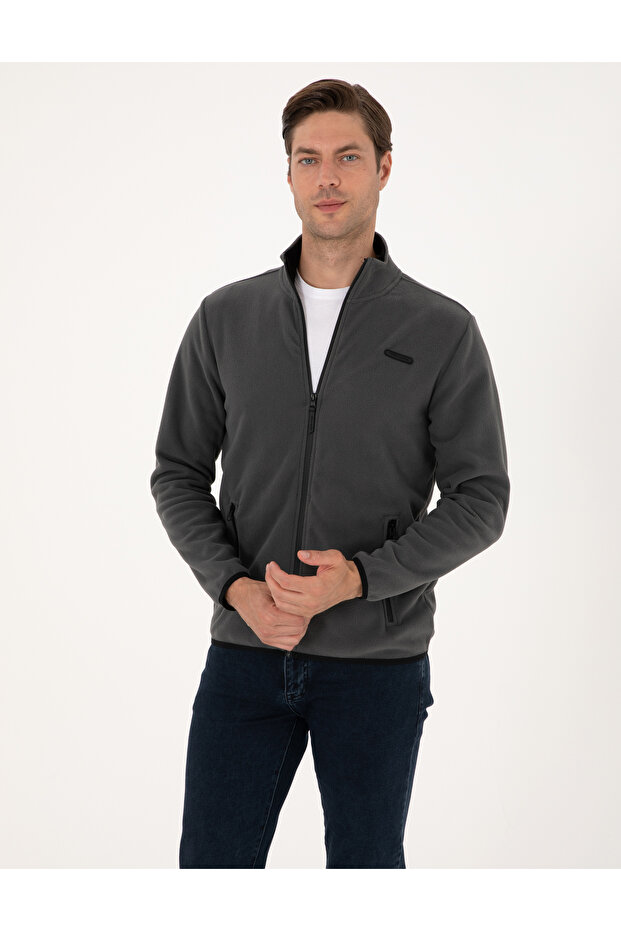 Anthracite Regular Fit Fleece Cardigan 50314014-Vr006