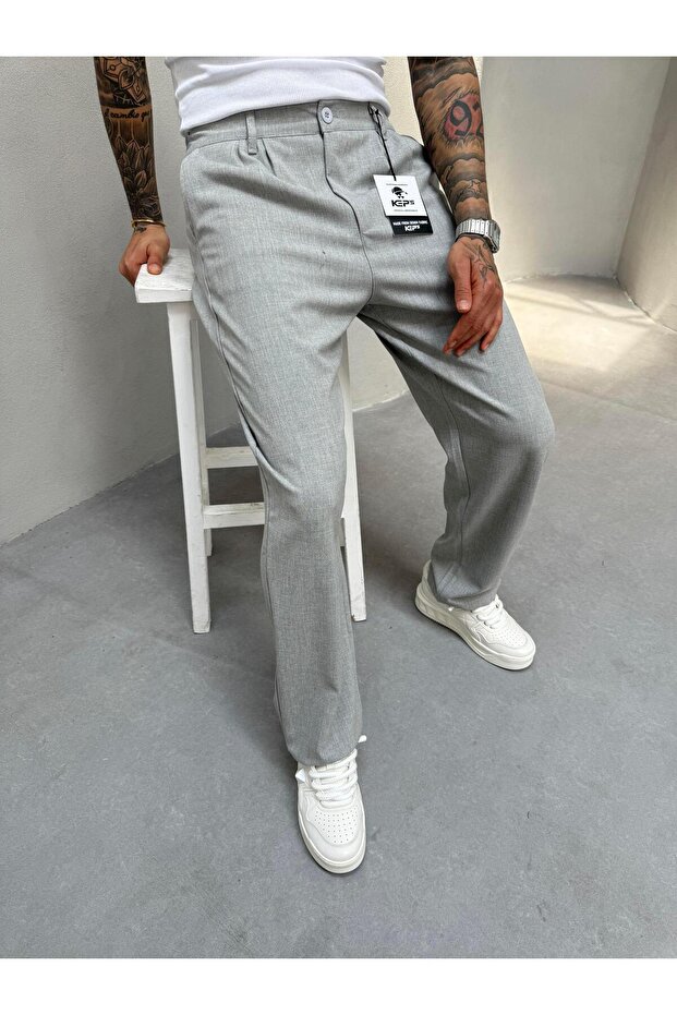 Gray Pleated Baggy Fabric Pants