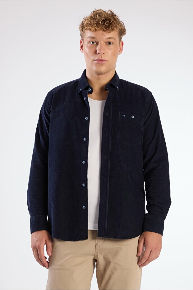 Men's Regular Fit Long Sleeve Night Navy Blue Shirt