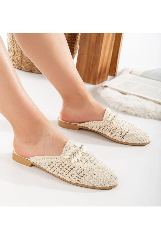 Fashion Women's Rope Straw Stone Daily Slippers