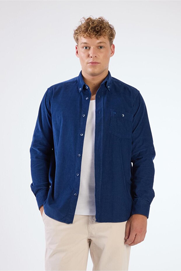 Men's Regular Fit Long Sleeve Light Navy Blue Shirt