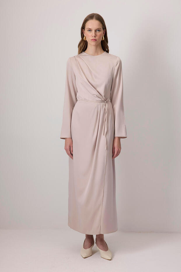 DRAPELİ SATEN ELBİSE - 1