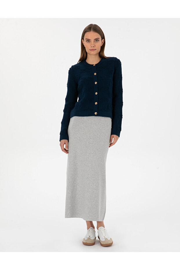 Gray Melange A-Line Knitwear Skirt 50311060-Vr086
