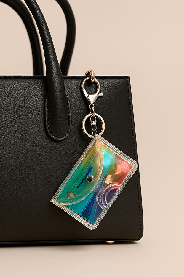 Hologram Transparent Card Holder with Keychain – Contactless Payment Compatible, Slim and Practical Wallet
