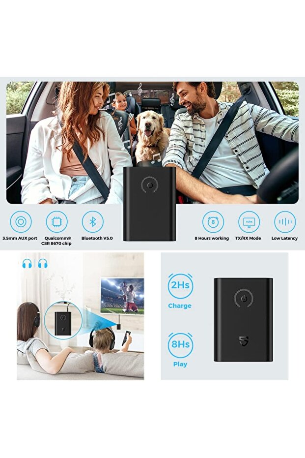 Bluetooth Adapter, Bluetooth 5.0 Transmitter Receiver, 2--1 Wireless 3.5Mm Adapter, Low Latency, 2 - 7