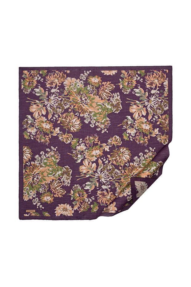 Fig Purple Chrysanthemum Patterned Scarf