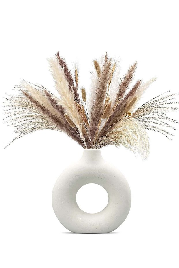 Premium White Ceramic Nordic Boho Modern Minimalist Design Big Flower Vase - Medium | for Elegant H
