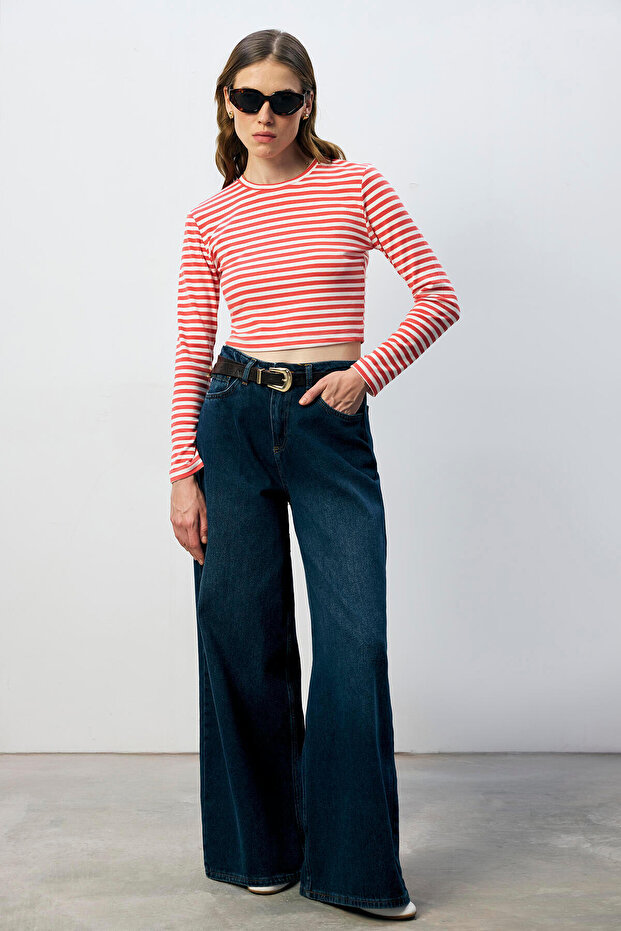 %100 PAMUK ÇİZGİLİ BASIC ÖRME TSHIRT - 2