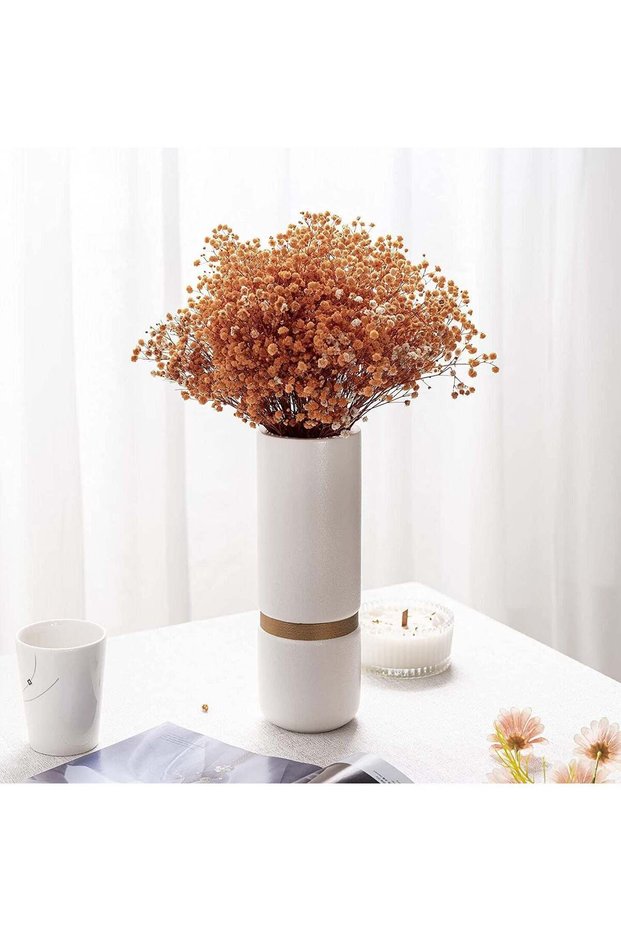 White Tube vase with a gold midline - Big | for flower arrangements, decor, events, gifting | with