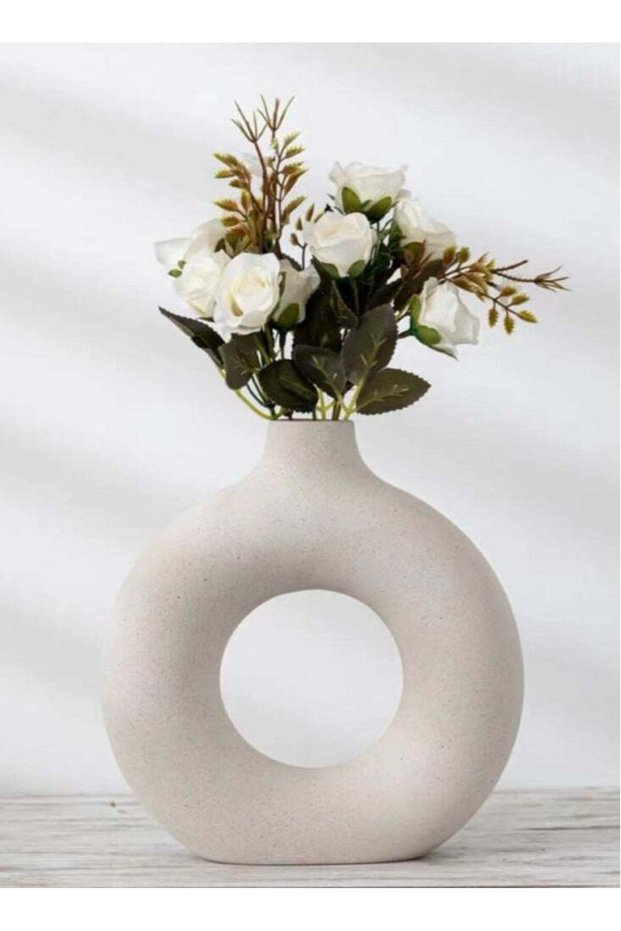 1-Piece Solid Color Ceramic Decorative Flower Vase White 21.5x23 Centimeter