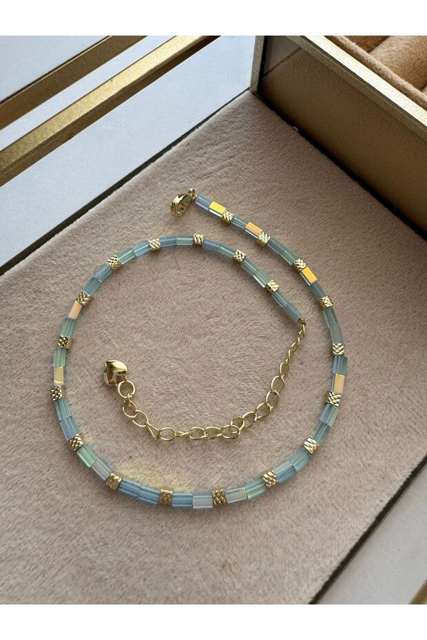 Soft Mavi Boncuklu Çelik Halhal 27cm - 2