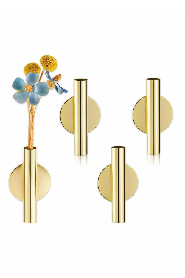 4 Pieces Wall Mounted Flower Tube Wall Metal Vase Decoration Holder Dried Flower Vase Racks with Ad
