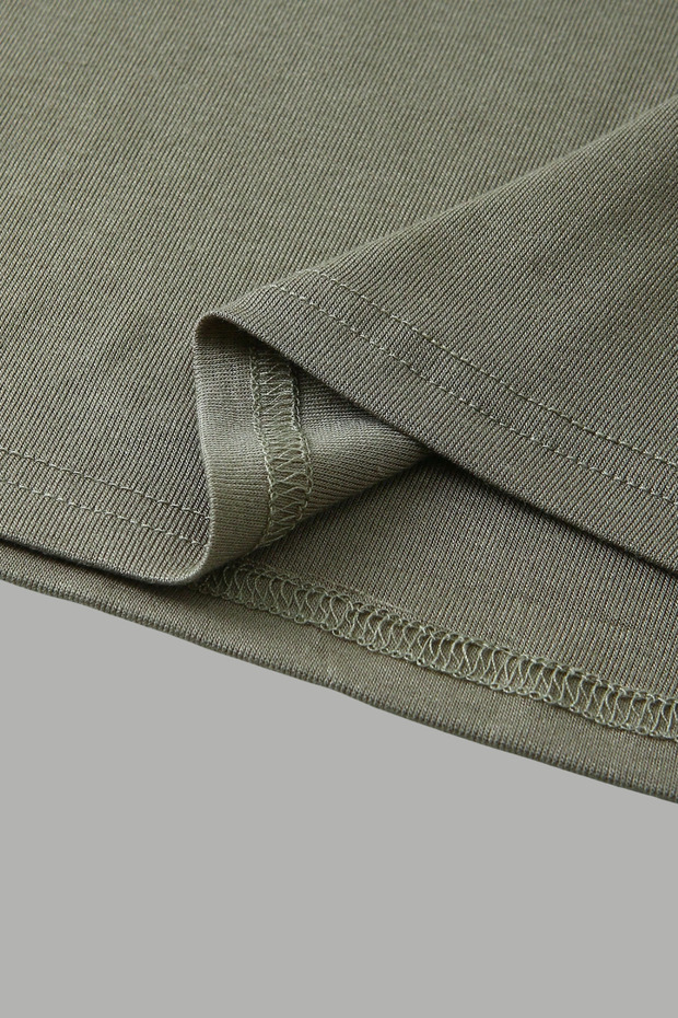 Haki Bisiklet Yaka Basic Kadın Tişört - 4