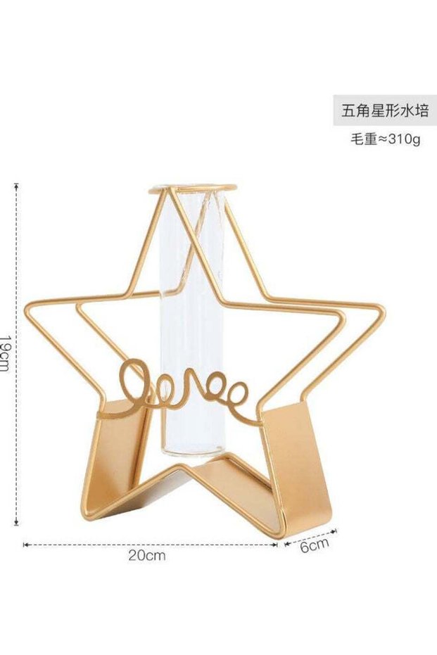 Glass Flower Vase With Metal Rack Stand Gold/Clear 20x19x6cm