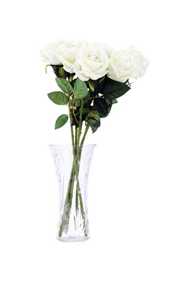 6-Piece Artificial Decorative Rose Flower White/Green