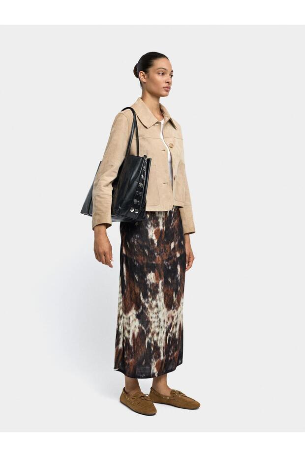 Hayvan Desenli Örme Uzun Etek - 1