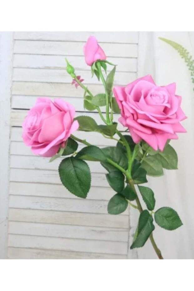 Royal Elegance: 3 Heads Pink Real Touch Rose Flowers Pink